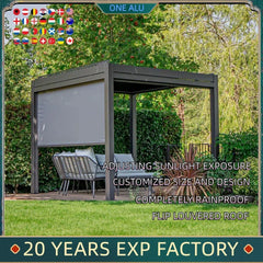 Bioclimatic Aluminum Pergola 3x4m/10x13ft Manual flip louvered roof with roller blinds gazebo canopy carport garden