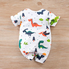Newborn Clothes Cute Cartoon Dinosaur Full Print CottonComfortable And SoftSummer Boys And Girls0-18 Short Sleeved Baby Jumpsuit
