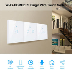 Work With Tuya WiFi Smart Switch Works With Alexa With/Without Neutral Wire Wireless RF433 Wall Touch Sensor Switch