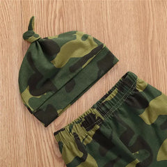 0-24months Baby 3pcs Outfits Short Sleeve Romper Tops Long Pants Hat/Headband Outfit For Infant Boys And Girls Camouflage Set