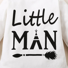 Winter 0-1 Years Old Infant Baby Boys Long Sleeved Letter Printing Romper Sports Pants 3-Piece Set With Hat