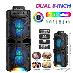 6000W Portable Party Bluetooth Speaker Sound System Rechargeable Outdoor Loud Karaoke Dual 8 " Speaker