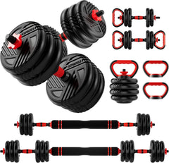 5-in-1 Adjustable Dumbbell Set Converts to Barbell & Kettlebell, 10-90lbs for Home Gym Workout