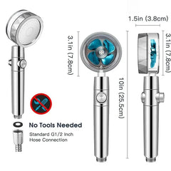 360 Degrees Rotation Handheld Turbo Fan Shower Head High Pressure Water Saving Spray Adjustable Filters Bathroom Accessories