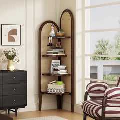 Retro bookshelf triangular corner cabinet rattan weaving living room screen partition study storage bedroom corner cabinet