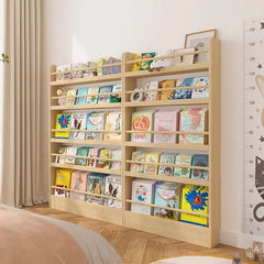 Solid wood bookshelf, floor standing wall mounted multi-layer storage rack, household bookshelf, thin bookshelf behind the door