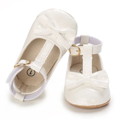 Solid Color PU Leather Bowknot Princess Shoes, Baby Learning Walk Shoes Prewalkers for Newborn Girls 0-18M