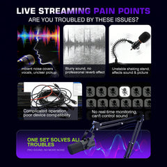 Professional USB Gaming Podcast Condenser MicrophoneKit with Adjustable Metal Boom Arm, 360° Rotatable Design,ENC Noise Reduction, HD Sound Pickup, Easy 1-Touch &Gain Control for PC Laptop Twitch YouTube StreamingRecording,