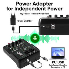 G-MARK Studio 2 Mini 2-Channel Audio Mixer with 48V Phantom Power 32-bit 96kHz Sound Interface for Recording Podcasting Live Streaming And DJ Parties