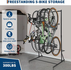 Freestanding 5 Bike Storage Bike Rack Garage Floor Stand Height Adjustable for Backyards Basements Storefronts Workplaces