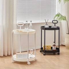 Elegant 2-Tier Side Table with Wheels - Trolley Table in Living Room|Simple Sofa Table with Handle|Easy To Move Coffee Table