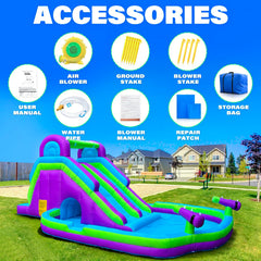 Inflatable Double Water Slide Grade Inflatable Water Slide with Pool for Adults and Kids Includes Blower Outdoor Water Play