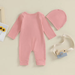 VISgogo 2 cs Newborn Rompers Spring Autumn Baby Girl Clothes Floral Cotton Blend Jumpsuit Overall + Hat Suit for 0-18 months