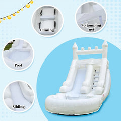 Commercial Grade White Inflatable Water Slide with Splash Pool Bouncy Castle for Adults and Kids Includes Blower Customization