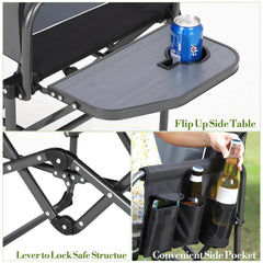 Oversized Folding Director Chair Heavy Duty 400LBS Portable Camping Chair With Side Table Pockets Outdoor Seat For Lawn Fishing