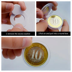 100Pcs Clear Coin Capsule Universal Coin Storage Box With Adjustment Pad Adjustable Wooden Commemorative Coin Medal Container
