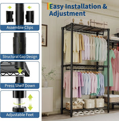5-Tier Clothes Rack Heavy Duty Garment Rack with 8 Adjustable Shelves 5 Hanging Rods for Hanging Clothes 187W x 44D x 194H cm