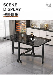 Folding dining table for small household multifunctional folding rock board table rectangular living room movable dining table