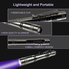 395nm UV Flashlight Ultraviolet Light,Pet Dog Cat Urine Detector Scorpion Finder,Portable UV Lamp w/ Pen Clip Use AAA Batteries
