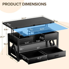 40" Lift Top Coffee Table,4 in 1 Multi-Function Lift Coffee Tables with Storage Drawers and Hidden Compartmen,,FarmhouseTable