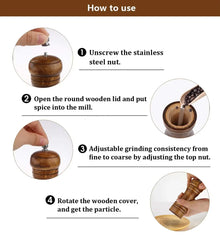 1 Piece Wood Pepper Grinder Pepper Mill Adjustable Coarseness Wooden Pepper Salt Mill Grinder Salt and Pepper Mills Shaker