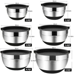 1/6PCS Silicone Bottom Thickened with Lid Cooking Basin Stainless Steel Egg Beating Basin Salad Mixing Basin Kitchen Baking