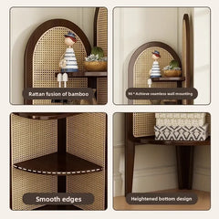 Retro bookshelf triangular corner cabinet rattan weaving living room screen partition study storage bedroom corner cabinet