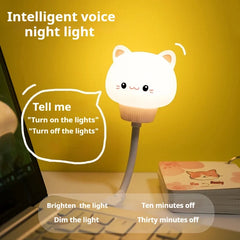 USB Night Light LED Voice Control Cute Cartoon Night Lamp Bear Kitten Remote Control for Baby Kid Bedroom Decor Bedside Lamp