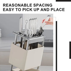 Knife Block with Drain Tray, Knife Holder without Knives, Kitchen Storage Knife Rack Decoration, Slanted Knife Stand