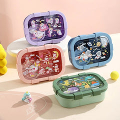 1000/1350ml Portable Cartoon Bento Box with Soup Bowl Lunch Box Buckle Design Sealed Leak-proof Picnic Food Storage Container