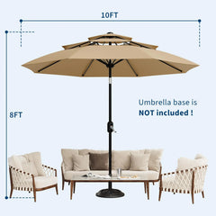 10FT 3-Tier Patio Umbrella Vented Outdoor Table Market Umbrella With Crank & Tilt Sunshade Fade Resistant For Pool Deck Yard