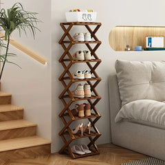 Shoe Rack Bamboo Made Telescopic Doorway Shoe Rack No Installation Required Frame Multi Layer Household Foldable Shoes Shelves