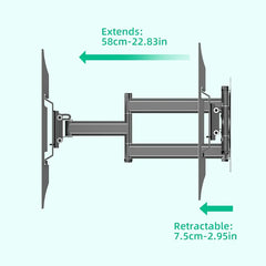 26-55inch Full Motion TV Wall Bracket Swivel Tilt Level Articulating, Max VESA 400x400mm,70cm Extension Long Arm TV Wall Mount