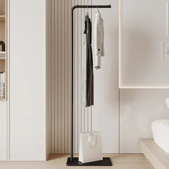 Cream Minimalist Floor Coat Rack Entryway Standing Coat Stand Multifunctional Bedroom Clothes Hanger Shelf Organizer Furniture