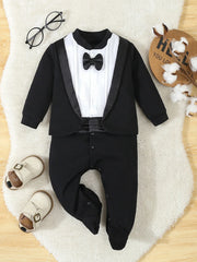 Autumn Infant Baby Boy Rompers Cotton Gentleman Footed Romper Prince Costume Infant Jumpsuits Boys Formal Clothes For 0-12M