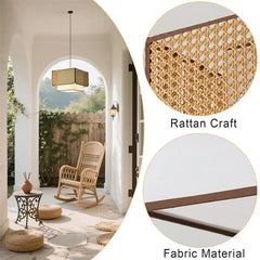 Rustic Retro Rattan Restaurant pandent light Wabi Sabi E27 Led square Chandelier Coffee Table Dining Table Decor Fixtures