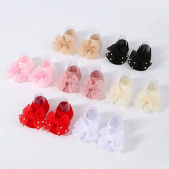 Soft Baby ulle Bow with Pearl Embellishments Socks Ideal for Birthday & Photoshoot baby socks