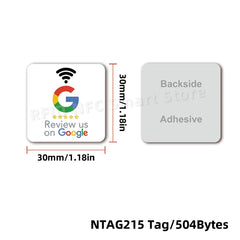 NFC215 Google Review Stickers 504Bytes 30mm Waterproof NFC Review Sticker Review Us on Google Sticker 13.56MHz NFC Tags Stickers