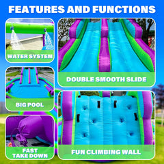 Inflatable Double Water Slide Grade Inflatable Water Slide with Pool for Adults and Kids Includes Blower Outdoor Water Play
