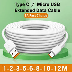USB Type C 66W Fast Charge Cable 3M 5M 8M 10M 12M USB C Port Universal Micro USB Data Cable for Huawei Xiaomi Samsung Camera