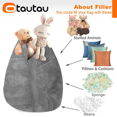 OTAUTAU Adults Children Fluffy Faux Fur Bean Bag Pouf Cover without Filler Beanbag Puff Salon Ottoman Corner Seat Sac DD003