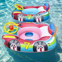Baby Swimming Pool Float, Cute Car Design Kids Toddler Inflatable Summer Beach Floatie Boat Swim Tube Ring with Handles Safety