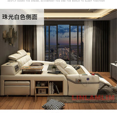 Ultimate Tech Smart Genuine Leather Bed with Massage Chair, Speaker, Air Purifier & USB – Luxury Multifunctional Platform Bed