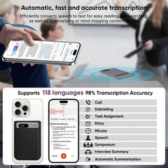 AI Voice Recorder 118 Languages ChatGPT-5 App Phone Call Mini Audio for Meetings, Lectures,Calls, AI Transcription Transcribe