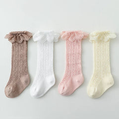 Baby Lace Princess Knee High Socks Kids Girls Boys Long Sock Cotton Mesh Breathable Children Hollow Out Socken for 0-3 Years Old