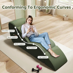 Corduroy Yoga Sofa - All Sponge Filled Stretching Lounge Chair with Side Pocket for Home Fitness & Relaxation
