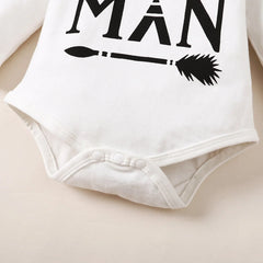 Winter 0-1 Years Old Infant Baby Boys Long Sleeved Letter Printing Romper Sports Pants 3-Piece Set With Hat