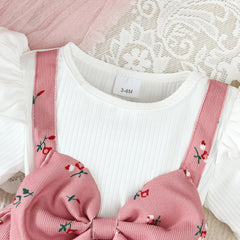 2PCS Infant Baby Girl Pink Cherry Print Ruffle Short Sleeve Dress + Headbandr for 0-2Y Toddler Sweet Summer Princess Dress