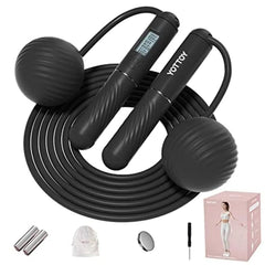 Cordless Jump Rope with Counter Weighted Ball Large LCD Display Skipping Rope for Women Adults Home Gym