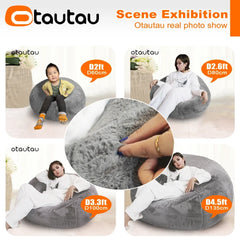 OTAUTAU Adults Children Fluffy Faux Fur Bean Bag Pouf Cover without Filler Beanbag Puff Salon Ottoman Corner Seat Sac DD003
